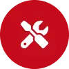 A red and white icon of a wrench and screwdriver.